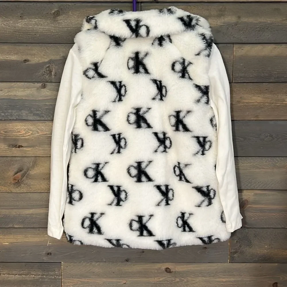 New Calvin Klein Faux Fur Vest with Calvin Klein Long Sleeve Shirt Girls size 5